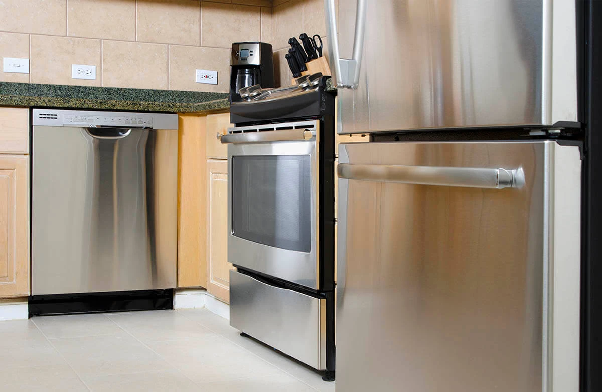 Stainless steel appliances in kitchen