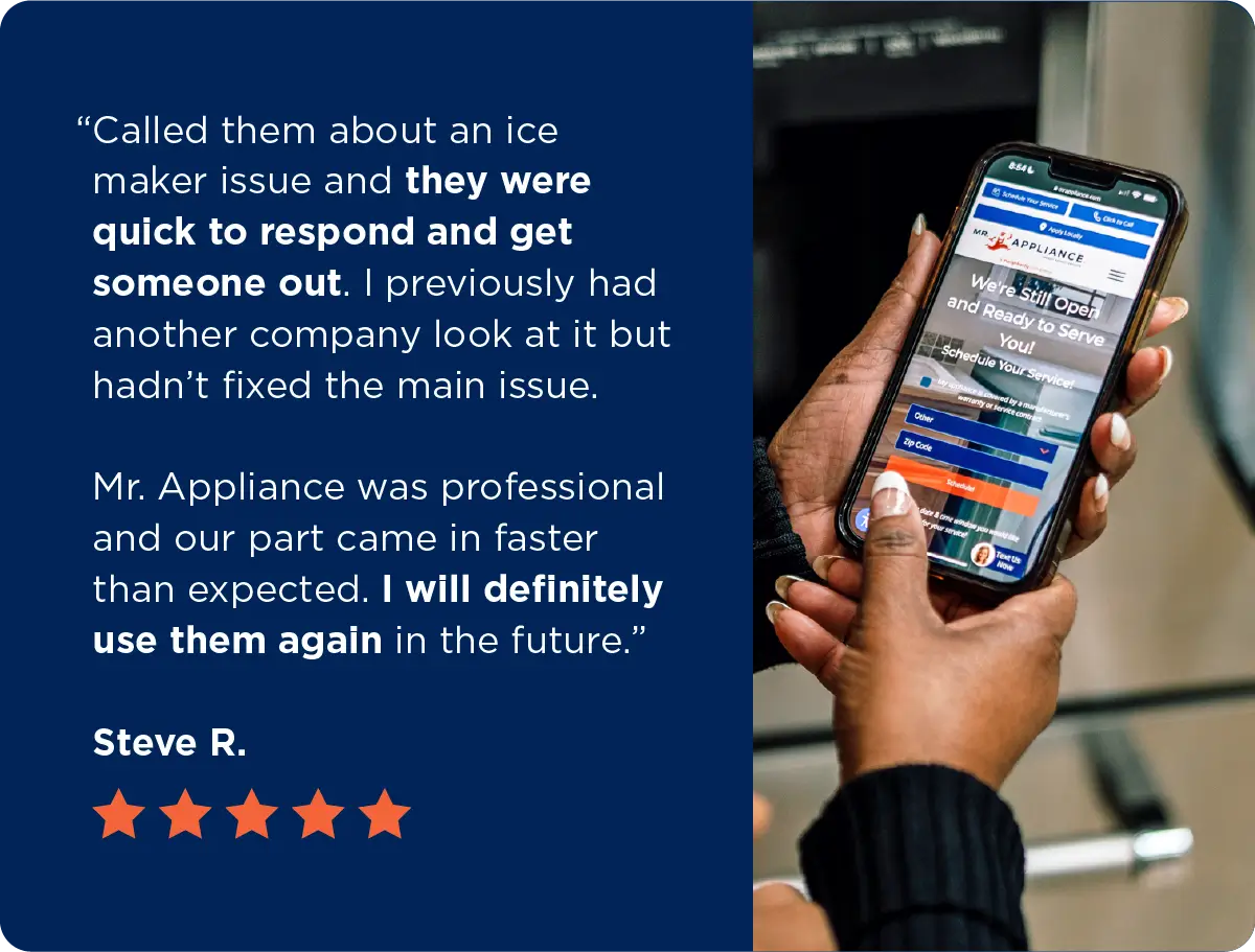 Testimonial for Mr. Appliance commercial ice maker repairs.