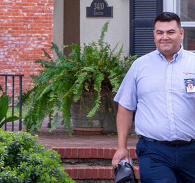 Repairman exiting home