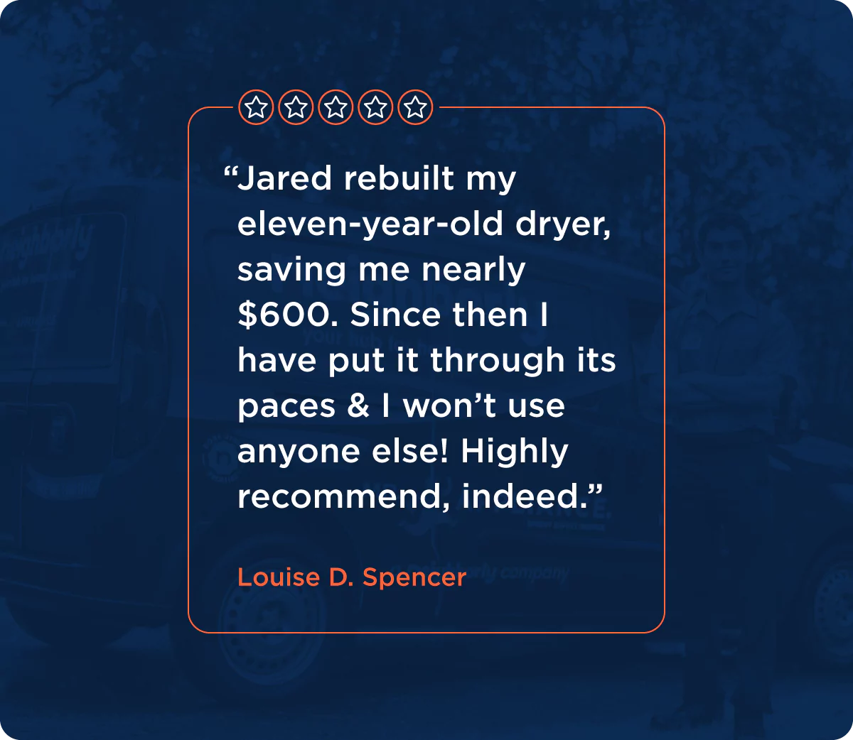 Mr. Appliance dryer servicing user review, five stars from Louise | dryer-servicing-user-review.